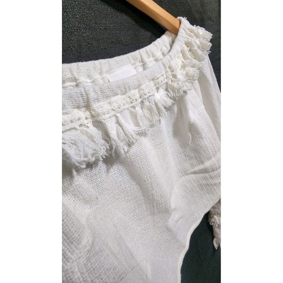 SKYLAR+MADISON White Bell Tassel Sleeve Top Crop Beach Boho Gypsy Festival NWT M - Picture 5 of 11